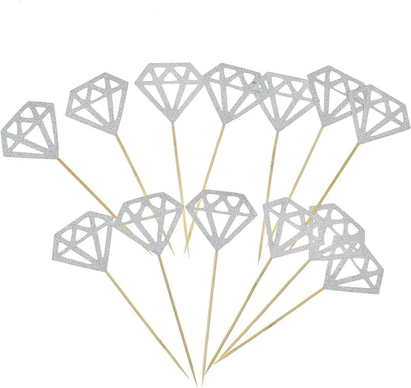 TKMOS 50 Pack Silver Glitter Diamond Cupcake Toppers - Image 3